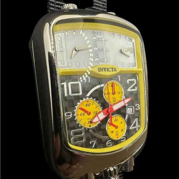 Invicta Rally Silver and Yellow chronograph with three time zone tracking